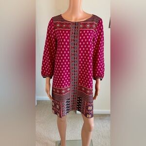 Ann Taylor Loft Petites Paisley Long Sleeve Shift Dress MP Office Attire Medium